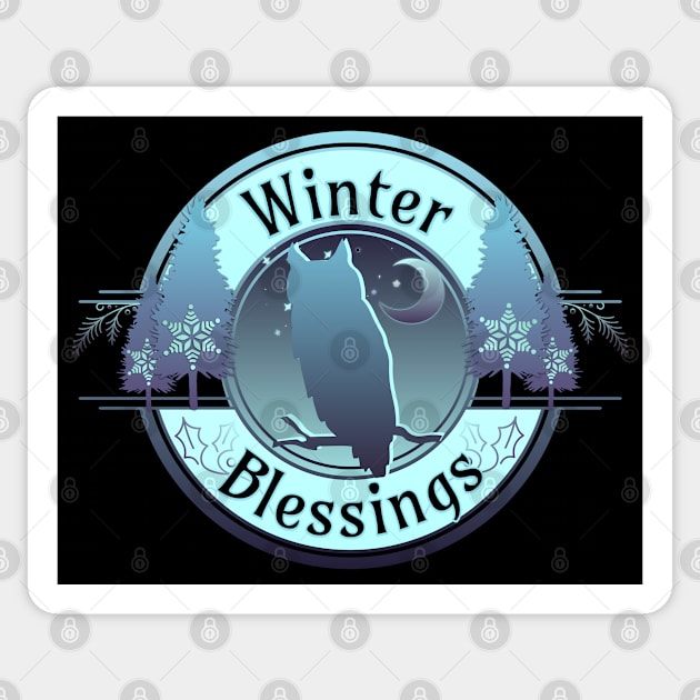 Winter Blessings Owl and Moon Badge Sticker by mythikcreationz